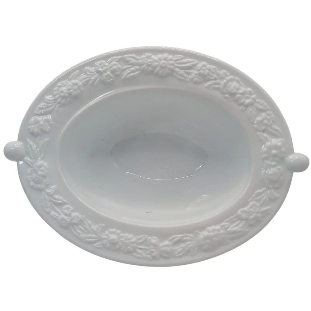 Vintage Anchor Hocking Sugar Bowl Vitrock Flower Rim White Milk Glass Six Inches